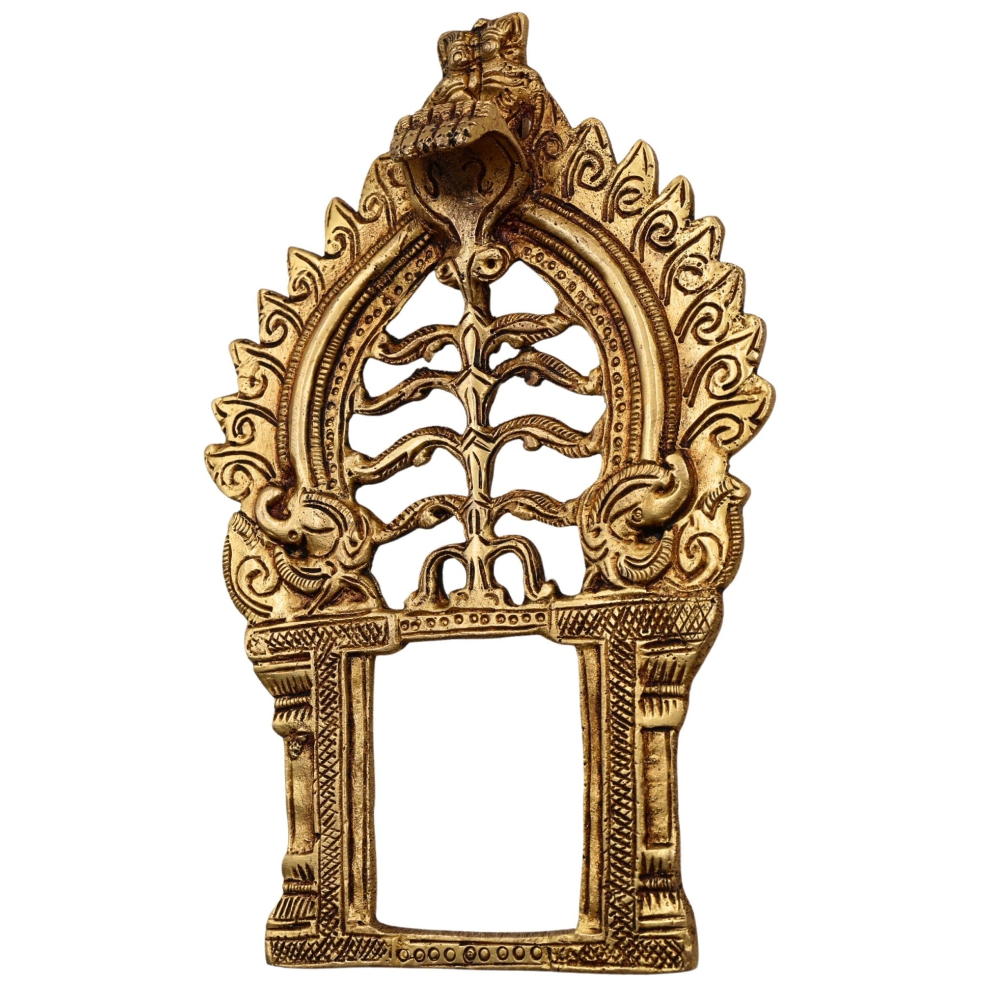 Bhunes Brass Arch Prabhavali Frame Wall Hanging – Prabhawali Prabhaval for Deity | Temple Home Decor Backplate for God Idol | Traditional Pooja Aura Arch, Gold, 8 Inch, 1 Piece