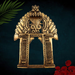 Bhunes Brass Prabhavali with Sheshnag Frame – Traditional Temple Arch Wall Hanging for Deity | Prabhawal Prabhawali Prabhaval for Mandir & Home Decor, Gold, 11.5 Inch, 1 Piece