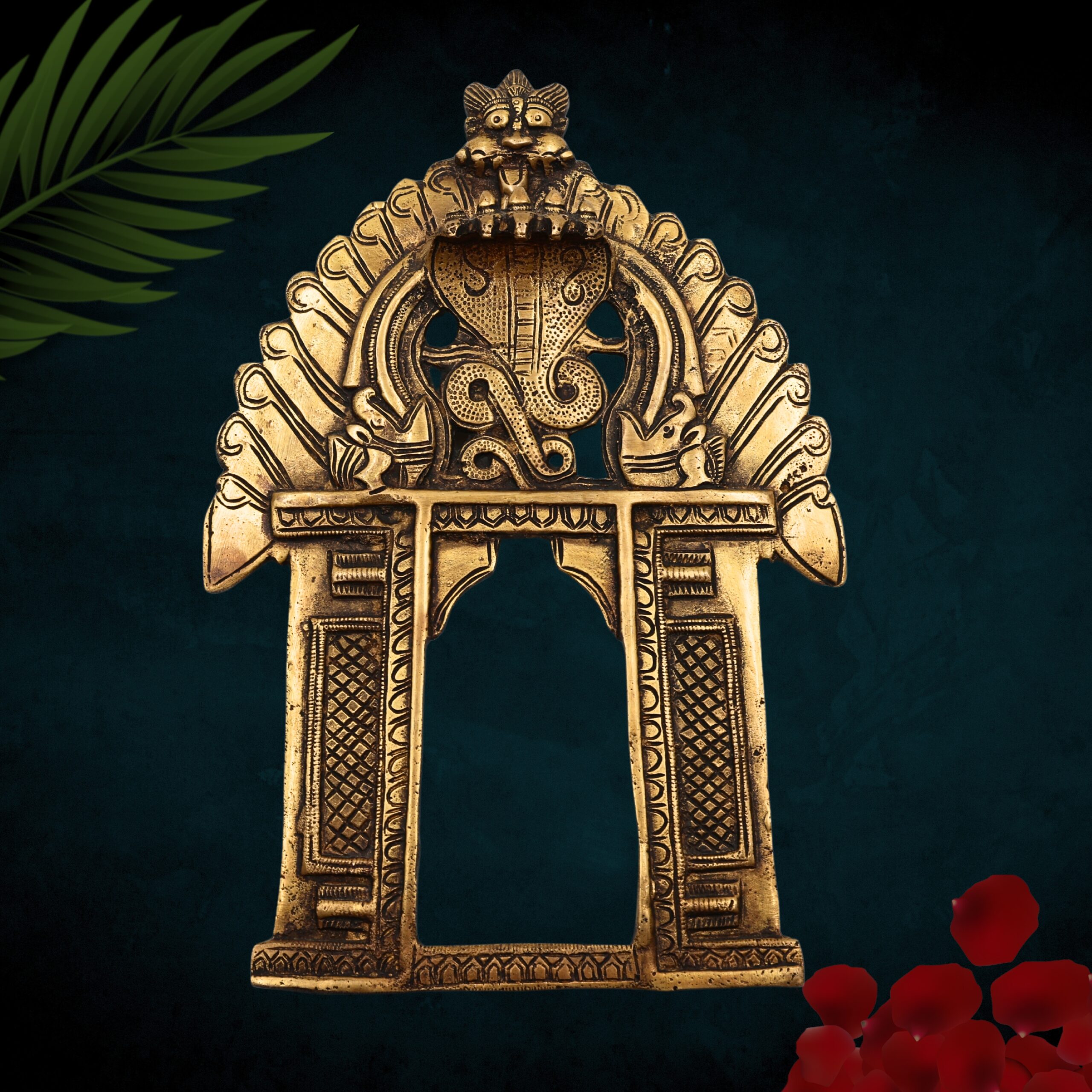 Bhunes Brass Prabhavali with Sheshnag Frame – Traditional Temple Arch Wall Hanging for Deity | Prabhawal Prabhawali Prabhaval for Mandir & Home Decor, Gold, 11.5 Inch, 1 Piece
