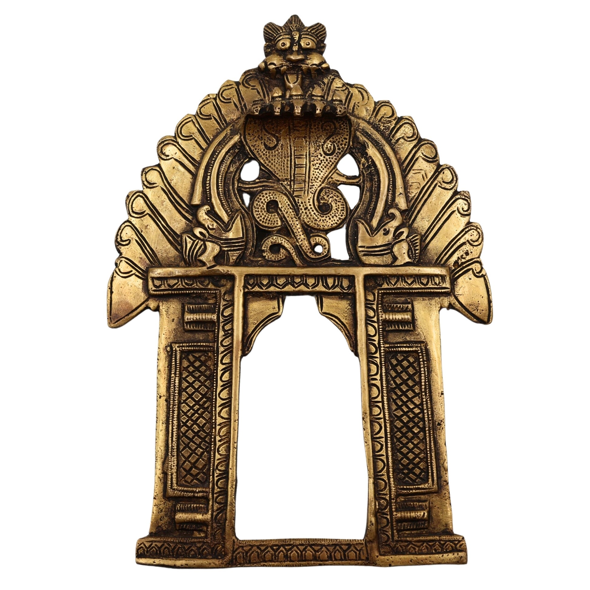 Bhunes Brass Prabhavali with Sheshnag Frame – Traditional Temple Arch Wall Hanging for Deity | Prabhawal Prabhawali Prabhaval for Mandir & Home Decor, Gold, 11.5 Inch, 1 Piece