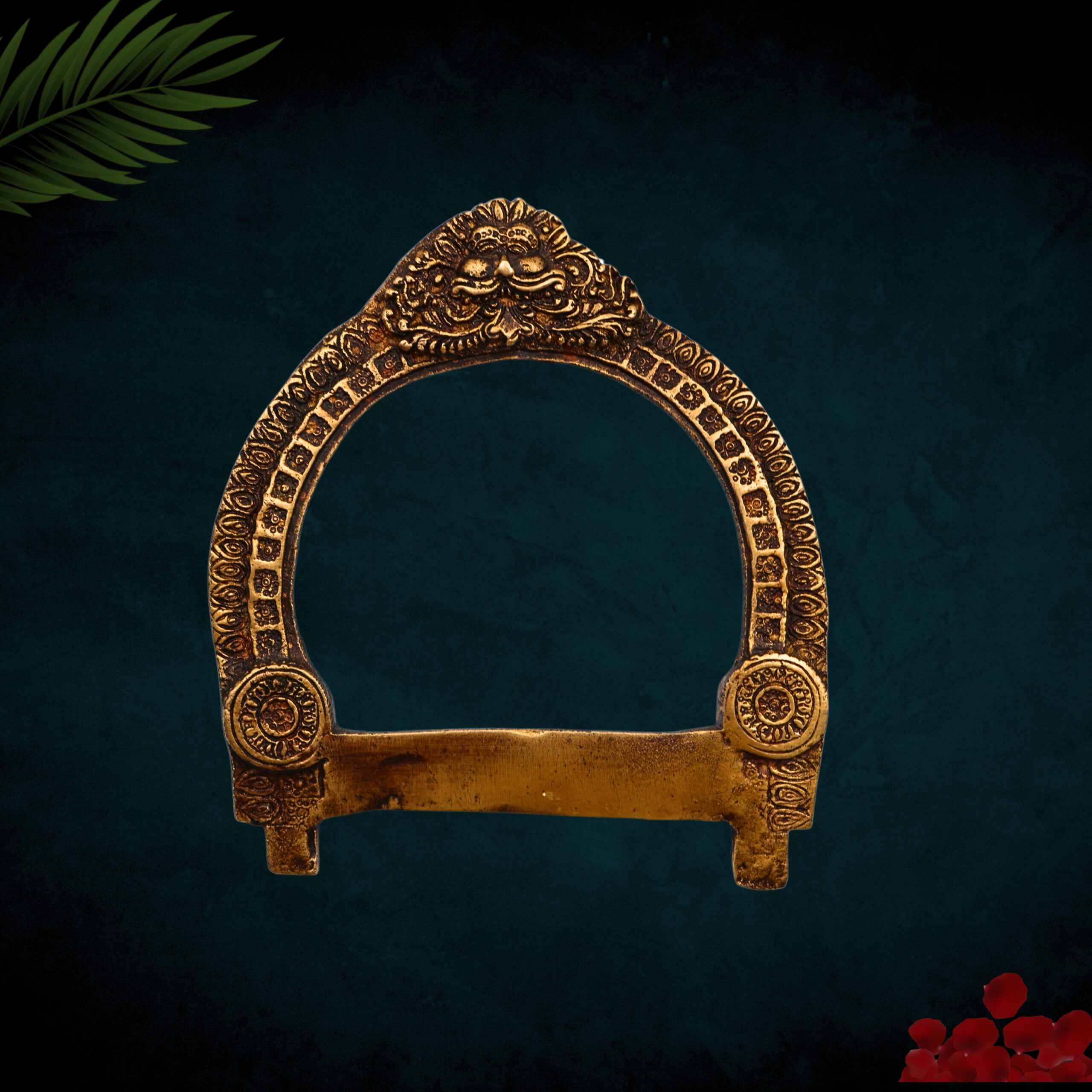Bhunes Small Brass Prabhavali Arch Frame – Wall Hanging Prabhawali for Temple, Home Decor & Deity Backdrop | Traditional Prabhaval for Pooja Mandir, Gold, 5.5 Inch, 1 Piece