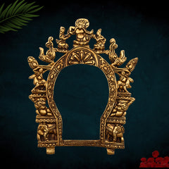Bhunes Brass Handmade Prabhavali Frame With multiple deities Arch Wall Hanging Prabhawal For Temple Home Decor Prabhawali For Diety Prabhaval, Gold, 8.5 Inch, 1 Piece