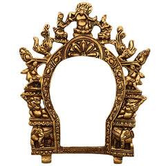 Bhunes Brass Handmade Prabhavali Frame With multiple deities Arch Wall Hanging Prabhawal For Temple Home Decor Prabhawali For Diety Prabhaval, Gold, 8.5 Inch, 1 Piece