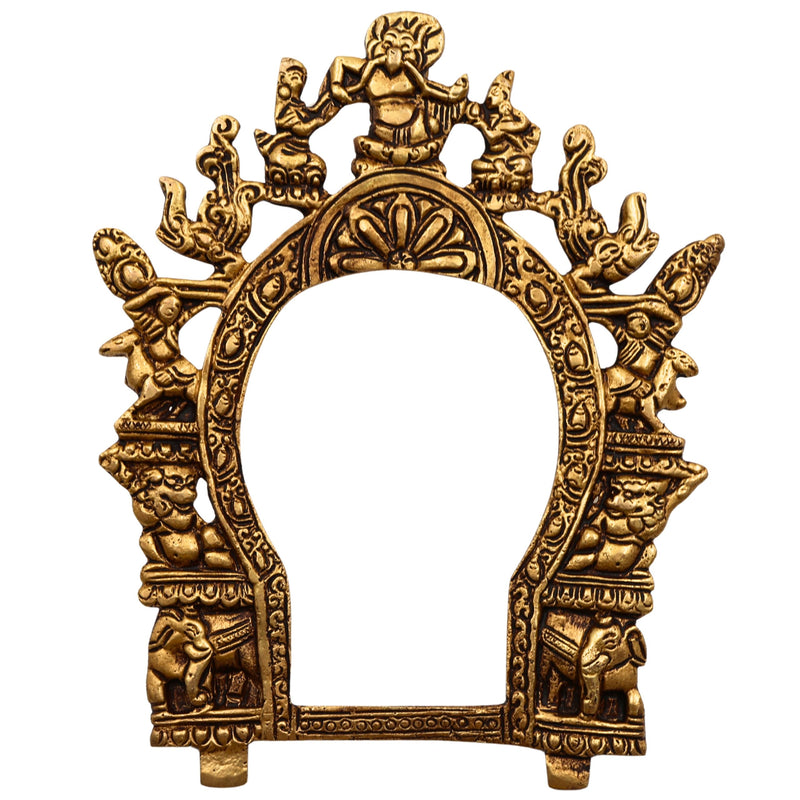 Bhunes Brass Handmade Prabhavali Frame With multiple deities Arch Wall Hanging Prabhawal For Temple Home Decor Prabhawali For Diety Prabhaval, Gold, 8.5 Inch, 1 Piece