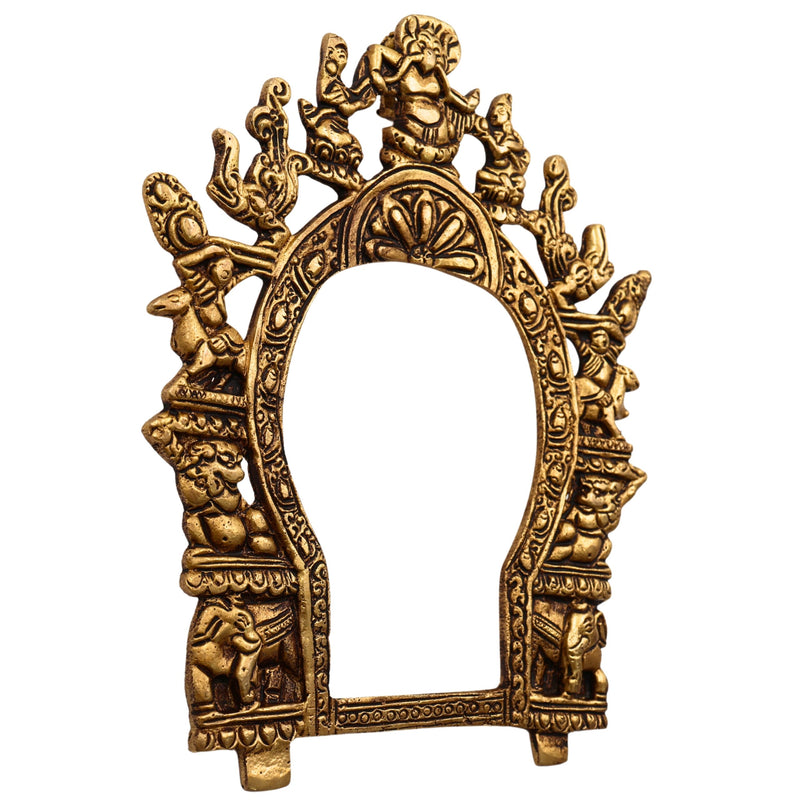 Bhunes Brass Handmade Prabhavali Frame With multiple deities Arch Wall Hanging Prabhawal For Temple Home Decor Prabhawali For Diety Prabhaval, Gold, 8.5 Inch, 1 Piece