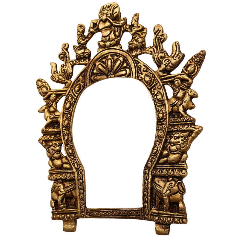 Bhunes Brass Handmade Prabhavali Frame With multiple deities Arch Wall Hanging Prabhawal For Temple Home Decor Prabhawali For Diety Prabhaval, Gold, 8.5 Inch, 1 Piece