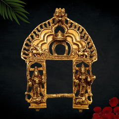 Brass Handcrafted Prabhavali Frame with Dwarpal – Wall Hanging Arch for Home Temple Decor, Prabhawali for Deity, Traditional Prabhaval Backdrop, Gold, 11 Inch, 1 Piece