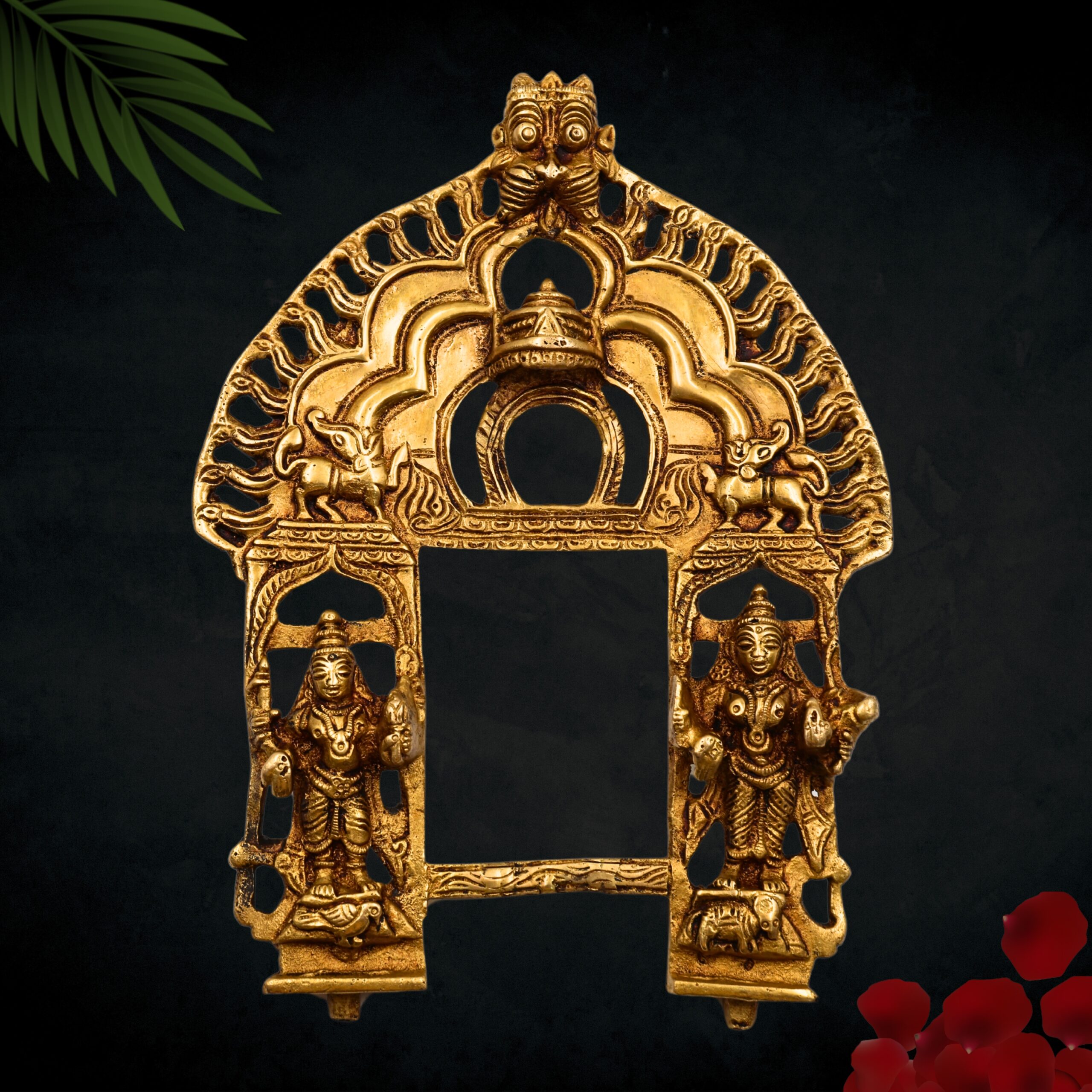 Brass Handcrafted Prabhavali Frame with Dwarpal – Wall Hanging Arch for Home Temple Decor, Prabhawali for Deity, Traditional Prabhaval Backdrop, Gold, 11 Inch, 1 Piece