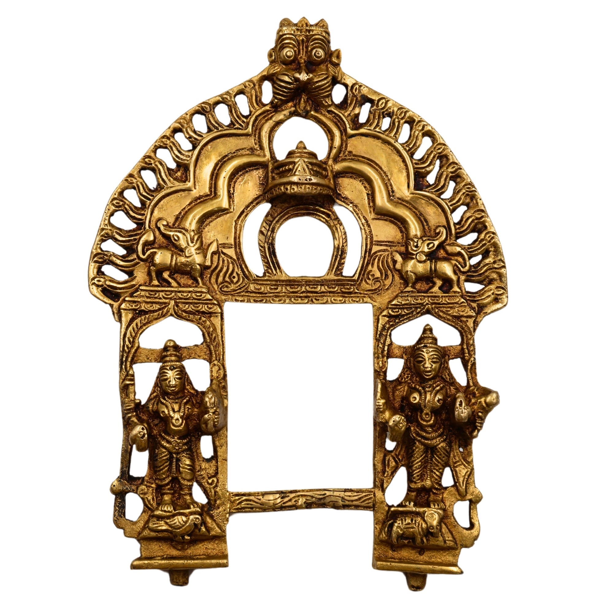 Brass Handcrafted Prabhavali Frame with Dwarpal – Wall Hanging Arch for Home Temple Decor, Prabhawali for Deity, Traditional Prabhaval Backdrop, Gold, 11 Inch, 1 Piece