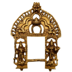 Brass Handcrafted Prabhavali Frame with Dwarpal – Wall Hanging Arch for Home Temple Decor, Prabhawali for Deity, Traditional Prabhaval Backdrop, Gold, 11 Inch, 1 Piece