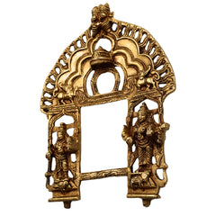 Brass Handcrafted Prabhavali Frame with Dwarpal – Wall Hanging Arch for Home Temple Decor, Prabhawali for Deity, Traditional Prabhaval Backdrop, Gold, 11 Inch, 1 Piece