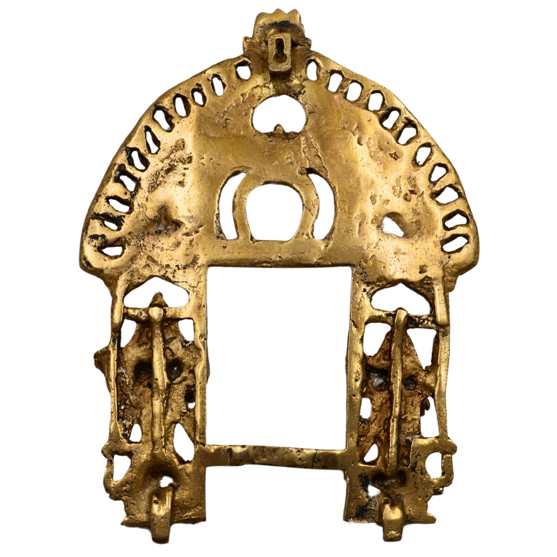 Brass Handcrafted Prabhavali Frame with Dwarpal – Wall Hanging Arch for Home Temple Decor, Prabhawali for Deity, Traditional Prabhaval Backdrop, Gold, 11 Inch, 1 Piece