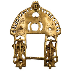 Brass Handcrafted Prabhavali Frame with Dwarpal – Wall Hanging Arch for Home Temple Decor, Prabhawali for Deity, Traditional Prabhaval Backdrop, Gold, 11 Inch, 1 Piece