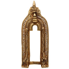 Bhunes Brass Handcrafted Prabhavali Arch Frame – Temple Wall Hanging with Kirtimukha for Deities | Traditional Brass Backdrop for Home Mandir Decor, Gold, 13 Inch, 1 Piece