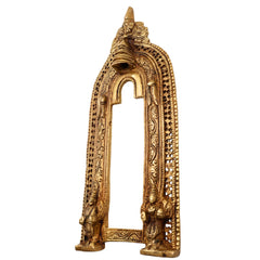 Bhunes Brass Handcrafted Prabhavali Arch Frame – Temple Wall Hanging with Kirtimukha for Deities | Traditional Brass Backdrop for Home Mandir Decor, Gold, 13 Inch, 1 Piece