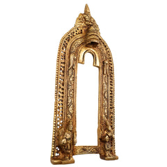 Bhunes Brass Handcrafted Prabhavali Arch Frame – Temple Wall Hanging with Kirtimukha for Deities | Traditional Brass Backdrop for Home Mandir Decor, Gold, 13 Inch, 1 Piece
