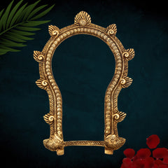 Bhunes Brass Traditional Prabhavali Arch Frame – Wall Hanging Prabhawali for Home Temple & Deity Backdrop | Prabhaval Decor for Pooja Room, Gold, 10.5 Inch, 1 Piece
