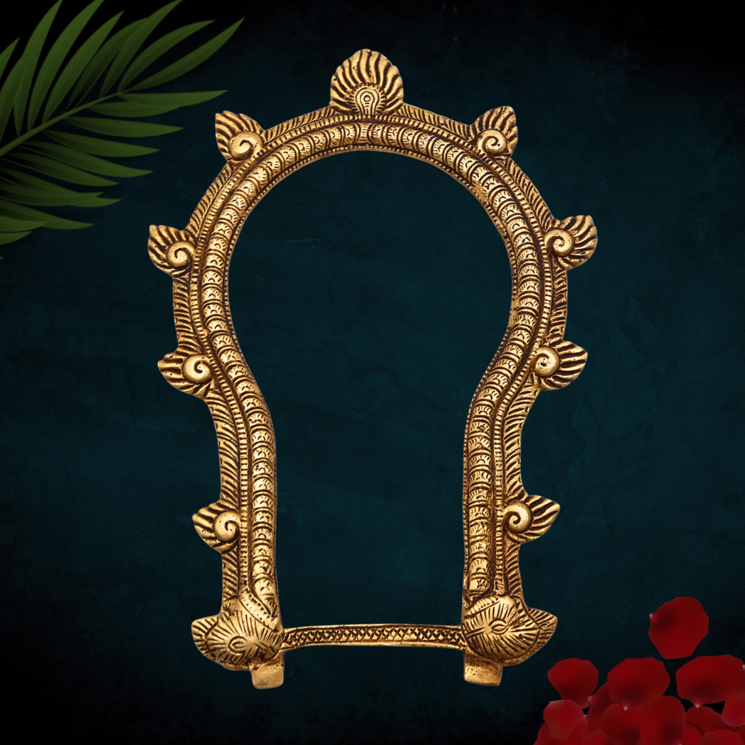 Bhunes Brass Traditional Prabhavali Arch Frame – Wall Hanging Prabhawali for Home Temple & Deity Backdrop | Prabhaval Decor for Pooja Room, Gold, 10.5 Inch, 1 Piece