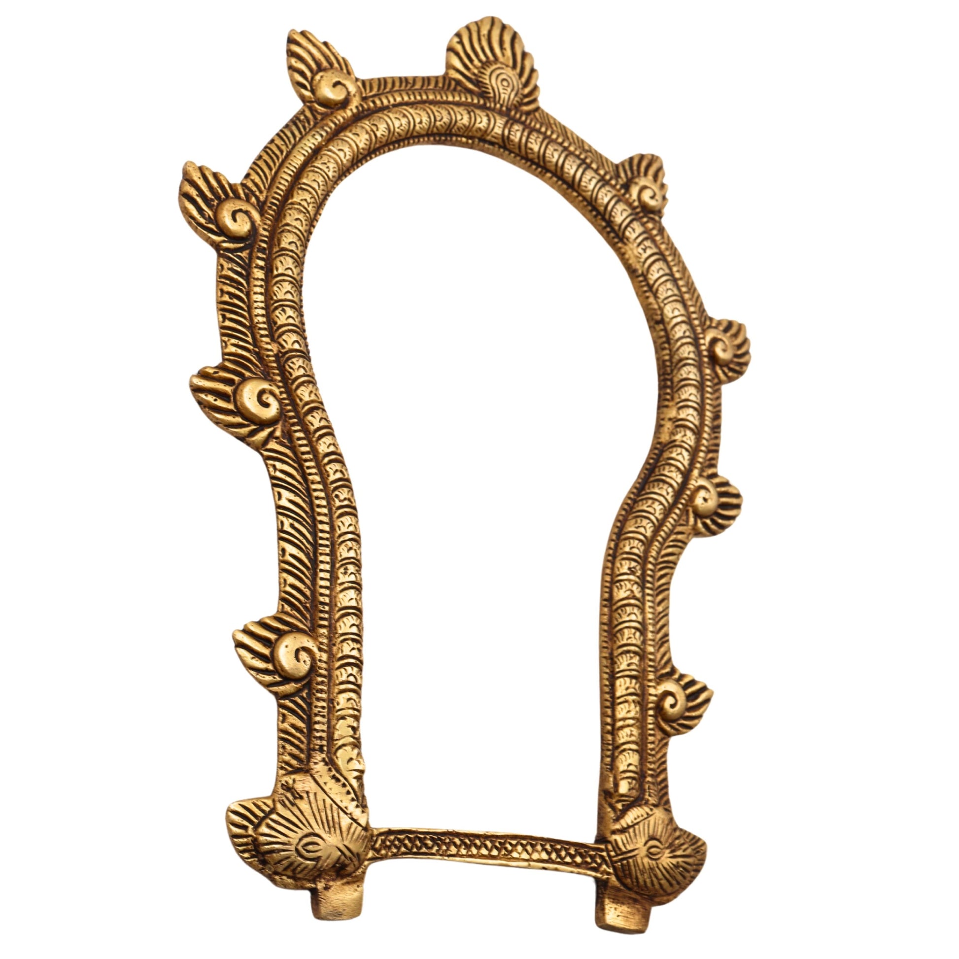 Bhunes Brass Traditional Prabhavali Arch Frame – Wall Hanging Prabhawali for Home Temple & Deity Backdrop | Prabhaval Decor for Pooja Room, Gold, 10.5 Inch, 1 Piece