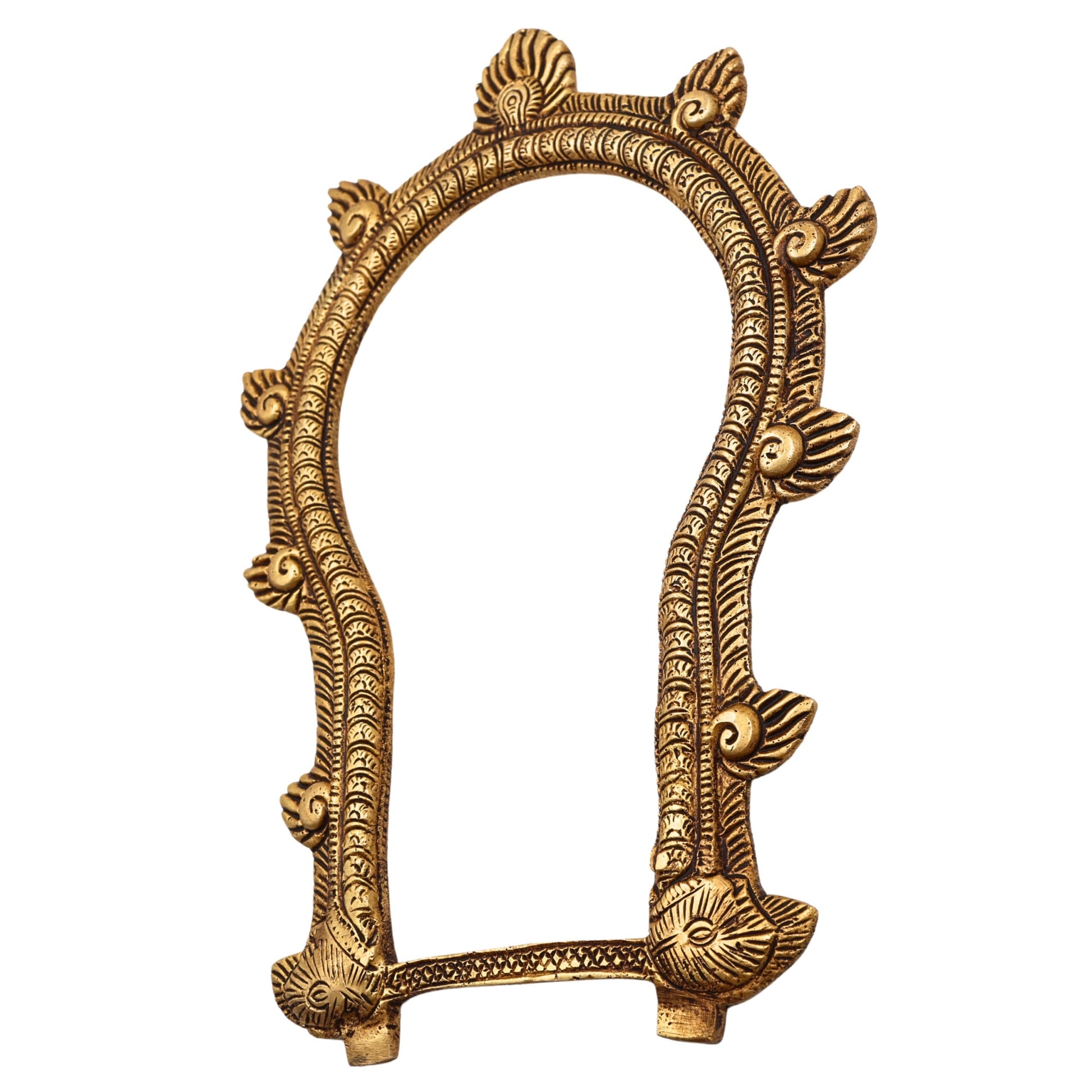 Bhunes Brass Traditional Prabhavali Arch Frame – Wall Hanging Prabhawali for Home Temple & Deity Backdrop | Prabhaval Decor for Pooja Room, Gold, 10.5 Inch, 1 Piece