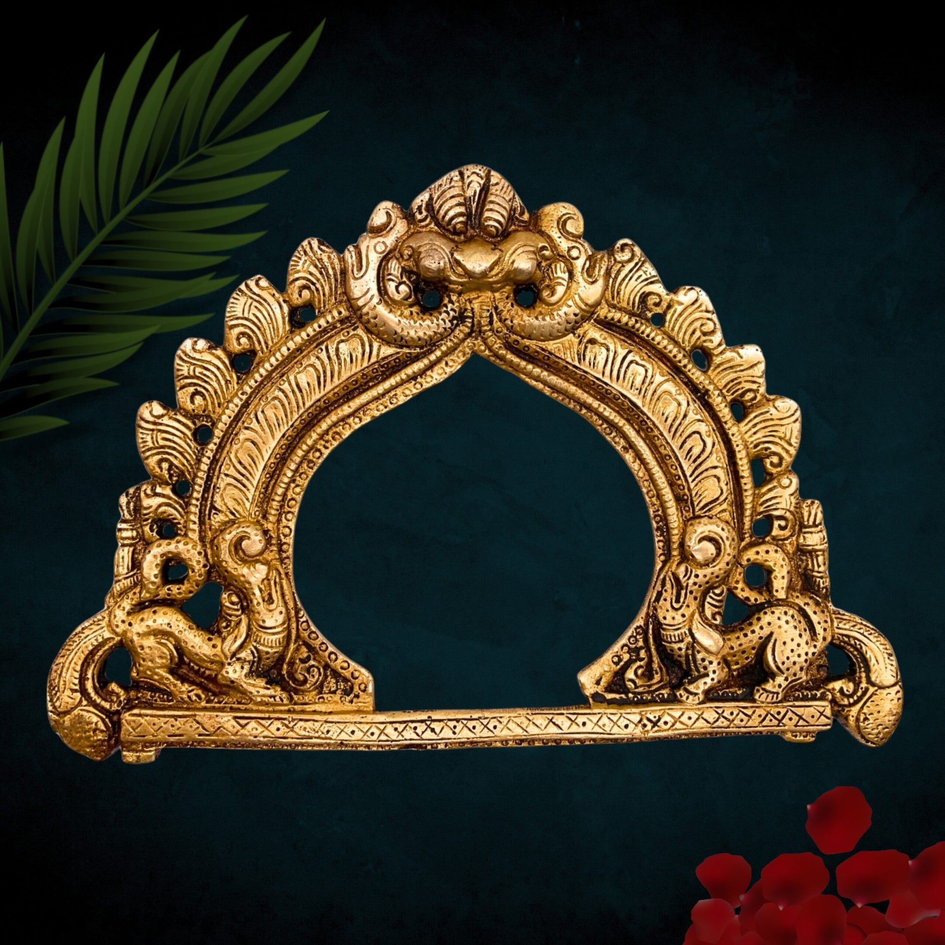 Bhunes Brass Prabhavali Arch Wall Hanging – Prabhawali Frame for Temple, Home Decor & Deity | Traditional Prabhaval with Aura Backplate for Mandir & Pooja Room, Gold, 6 Inch, 1 Piece
