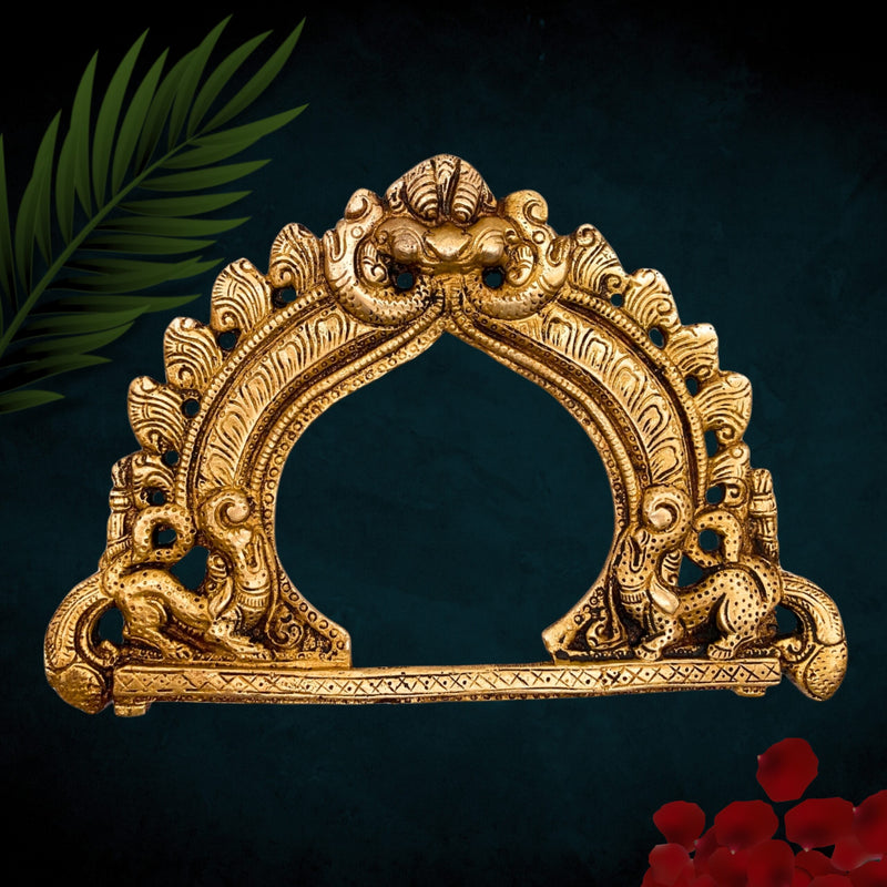 Bhunes Brass Prabhavali Arch Wall Hanging – Prabhawali Frame for Temple, Home Decor & Deity | Traditional Prabhaval with Aura Backplate for Mandir & Pooja Room, Gold, 6 Inch, 1 Piece
