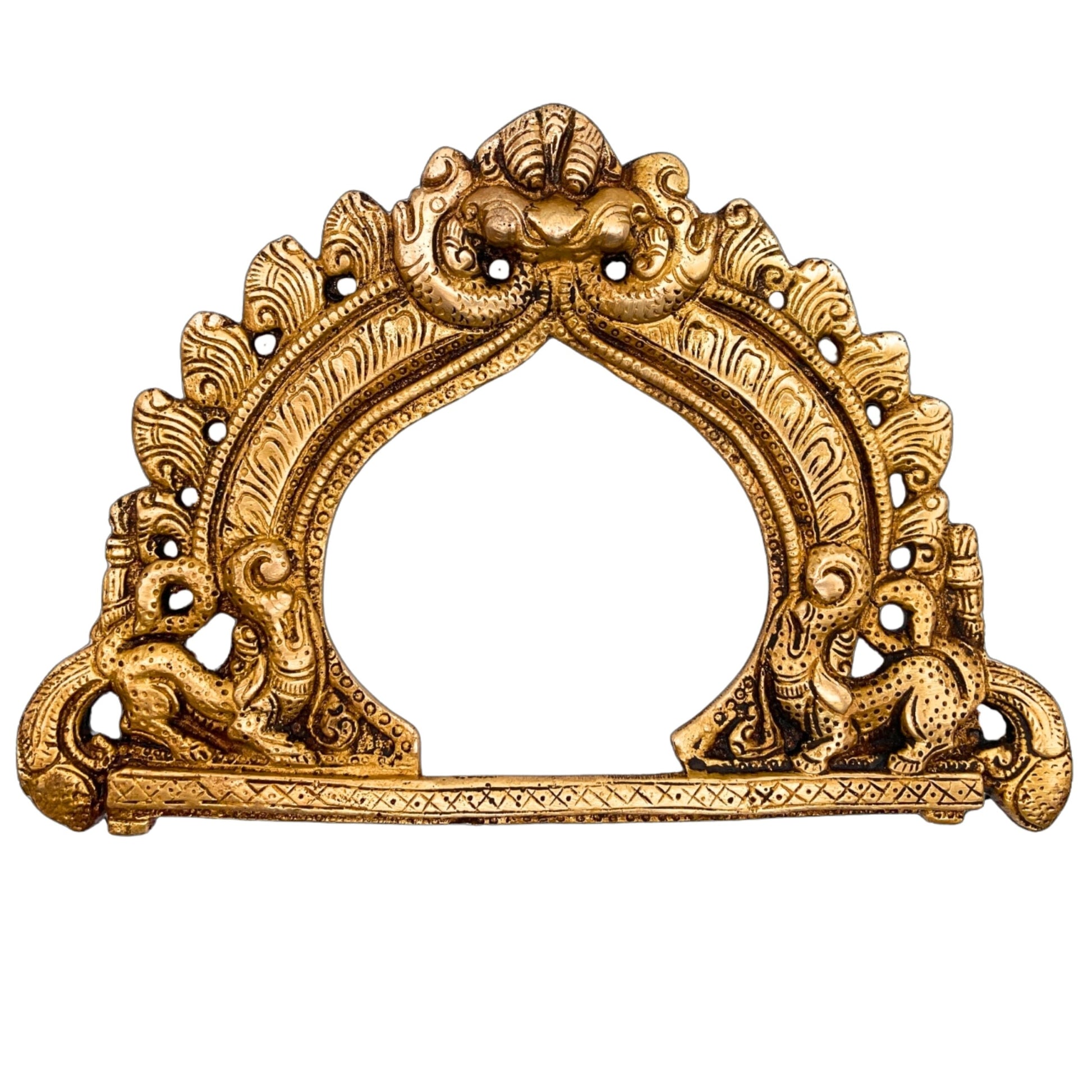 Bhunes Brass Prabhavali Arch Wall Hanging – Prabhawali Frame for Temple, Home Decor & Deity | Traditional Prabhaval with Aura Backplate for Mandir & Pooja Room, Gold, 6 Inch, 1 Piece