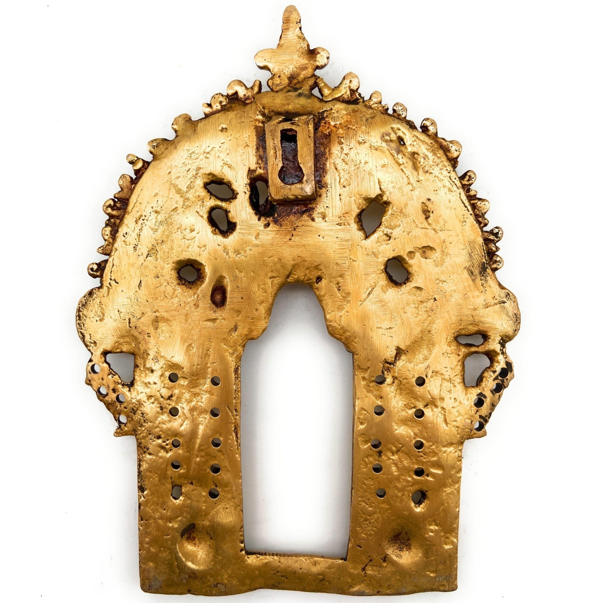 Bhunes Brass Handcrafted Prabhavali Frame with Two Dwarpal – Wall Hanging Arch for Temple & Home Decor | Prabhawali Backdrop for Deity, Mandir & Spiritual Pooja, Gold, 8.5 Inch, 1 Piece