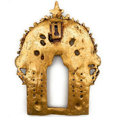 Bhunes Brass Handcrafted Prabhavali Frame with Two Dwarpal – Wall Hanging Arch for Temple & Home Decor | Prabhawali Backdrop for Deity, Mandir & Spiritual Pooja, Gold, 8.5 Inch, 1 Piece