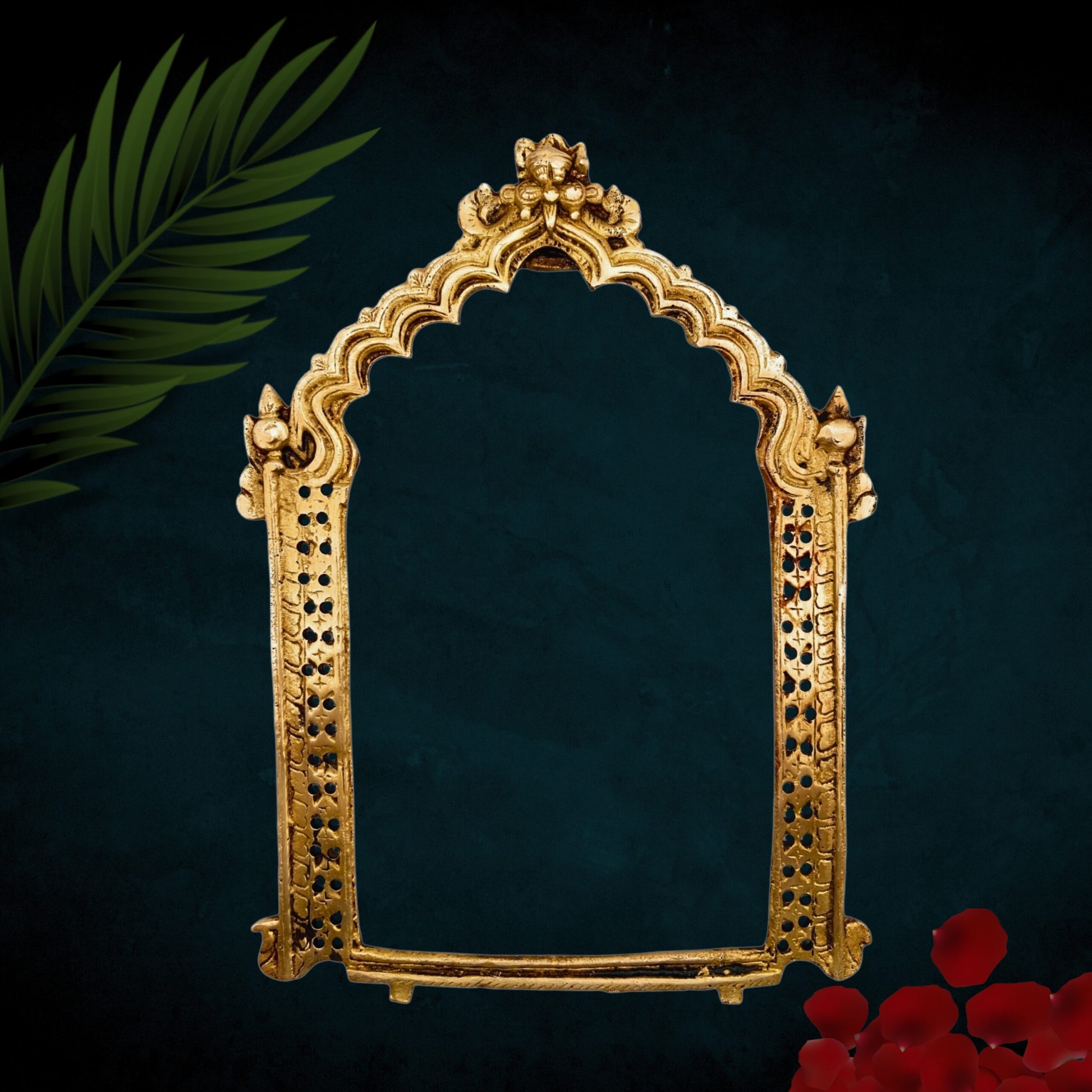 Traditional Brass Prabhavali Arch Frame | Tiruvasi Prabhamandala Prabhavalli Deity Backplate for Pooja Room & Temple Decor,Gold, 11 Inch, 1 Piece