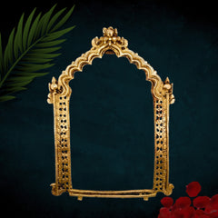 Traditional Brass Prabhavali Arch Frame | Tiruvasi Prabhamandala Prabhavalli Deity Backplate for Pooja Room & Temple Decor,Gold, 11 Inch, 1 Piece