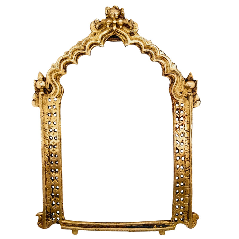Traditional Brass Prabhavali Arch Frame | Tiruvasi Prabhamandala Prabhavalli Deity Backplate for Pooja Room & Temple Decor,Gold, 11 Inch, 1 Piece