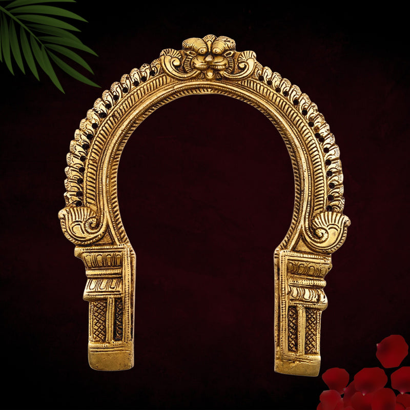 Brass Prabhavali Frame, Traditional Prabhawali Arch Wall Hanging for Temple, Mandir & Home Decor, Kirtimukha For Diety Prabhaval,Gold, 9 Inch, 1 Piece