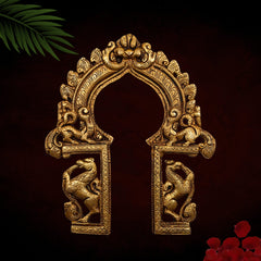 Brass Prabhavali with Yali Arch, Wall Hanging Prabhawali Backplate for Temple & Home Decor, Prabhaval Frame for Deity Idol, Gold, 10 Inch, 1 Piece