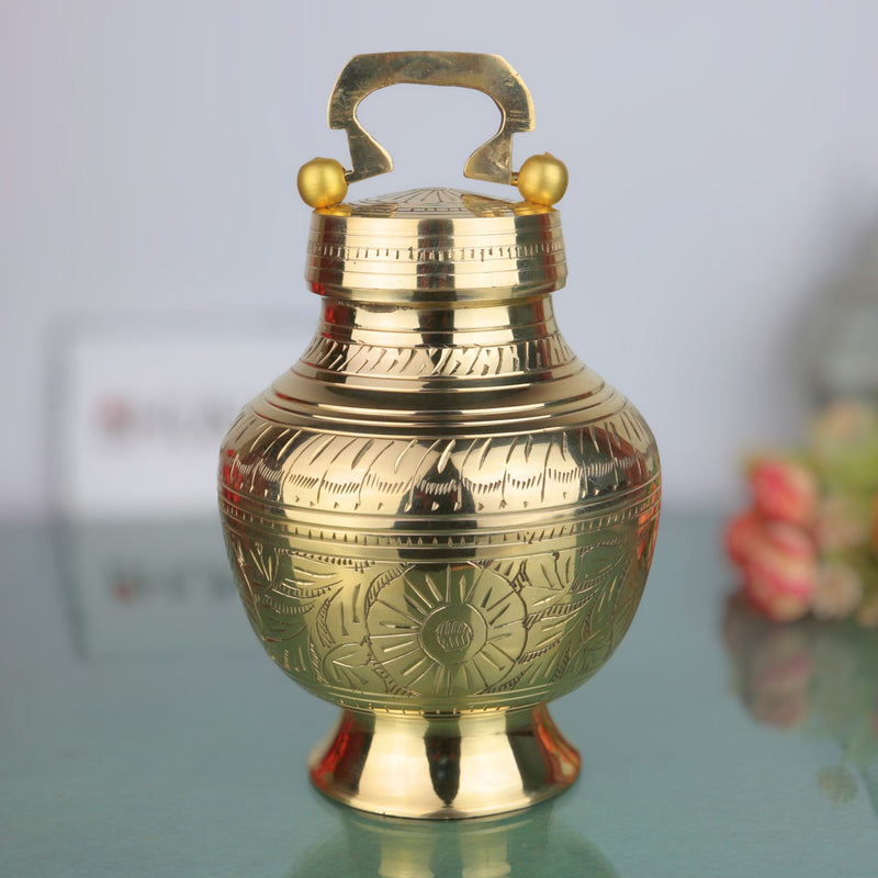Brass Kamandalu Idol, Pooja Kamandal for Ganga Jal, Sacred Monk Pot, Ritual & Temple Brass Water Vessel, Hindu Ritual Kalash, Ashtadhatu Holy Vessel,Gold, 9 Inch, 1 Piece