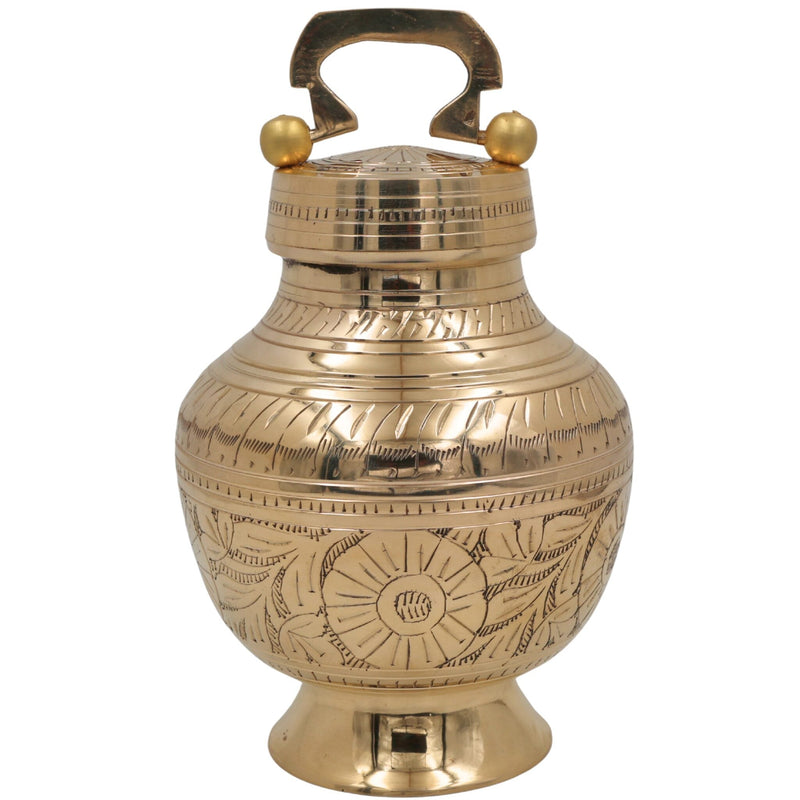 Brass Kamandalu Idol, Pooja Kamandal for Ganga Jal, Sacred Monk Pot, Ritual & Temple Brass Water Vessel, Hindu Ritual Kalash, Ashtadhatu Holy Vessel,Gold, 9 Inch, 1 Piece