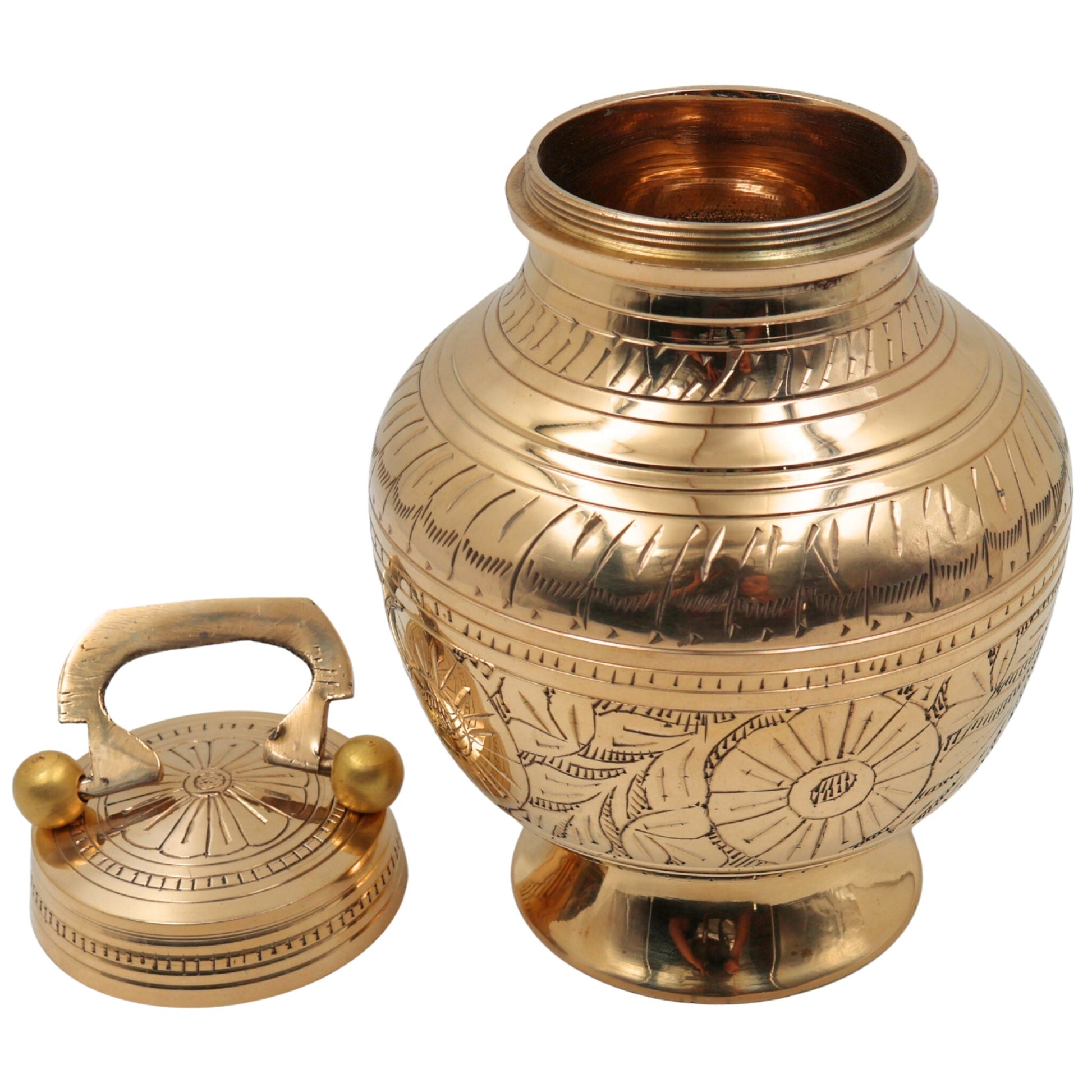 Brass Kamandalu Idol, Pooja Kamandal for Ganga Jal, Sacred Monk Pot, Ritual & Temple Brass Water Vessel, Hindu Ritual Kalash, Ashtadhatu Holy Vessel,Gold, 9 Inch, 1 Piece