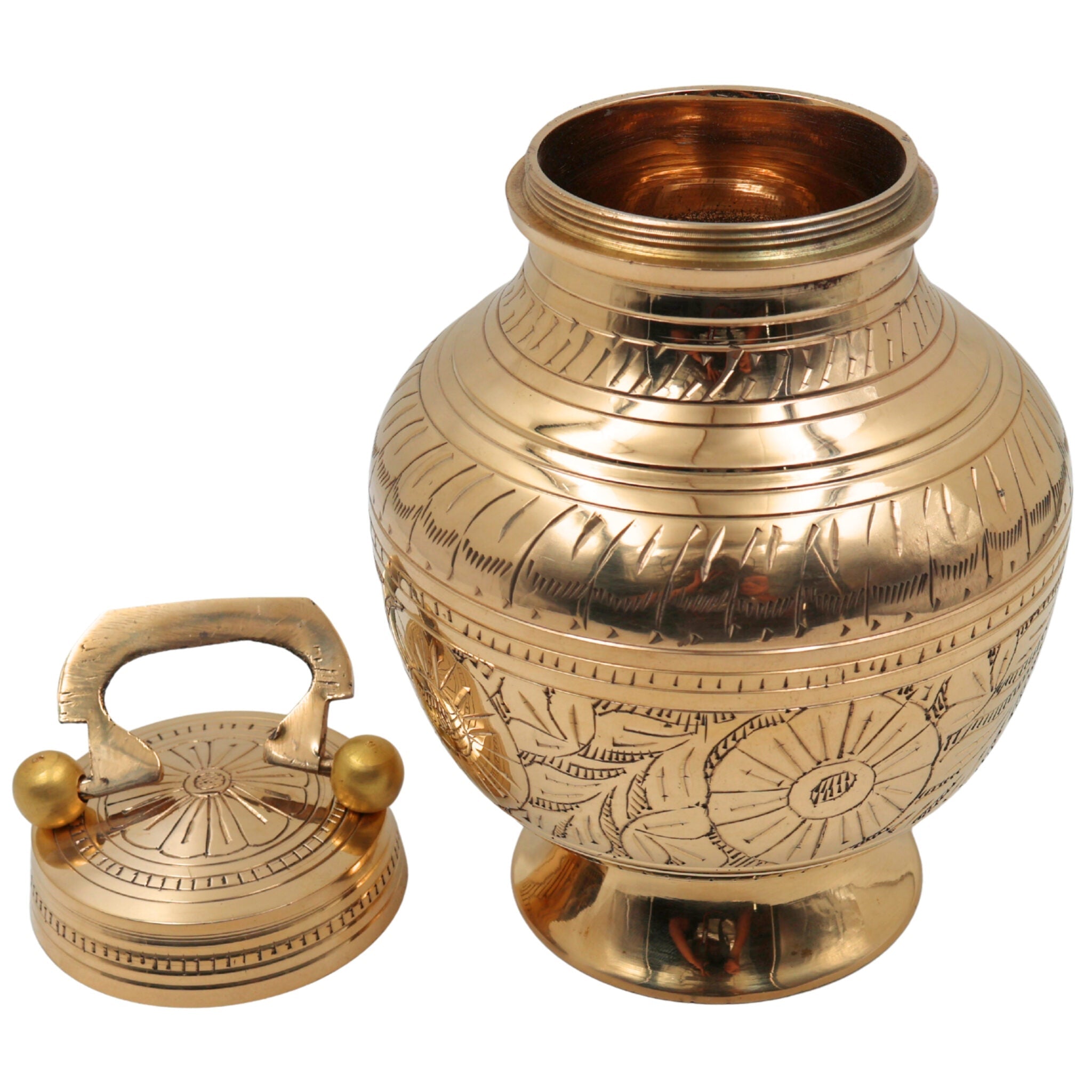 Brass Kamandalu Idol, Pooja Kamandal for Ganga Jal, Sacred Monk Pot, Ritual & Temple Brass Water Vessel, Hindu Ritual Kalash, Ashtadhatu Holy Vessel,Gold, 9 Inch, 1 Piece