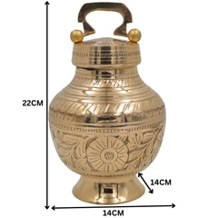 Brass Kamandalu Idol, Pooja Kamandal for Ganga Jal, Sacred Monk Pot, Ritual & Temple Brass Water Vessel, Hindu Ritual Kalash, Ashtadhatu Holy Vessel,Gold, 9 Inch, 1 Piece