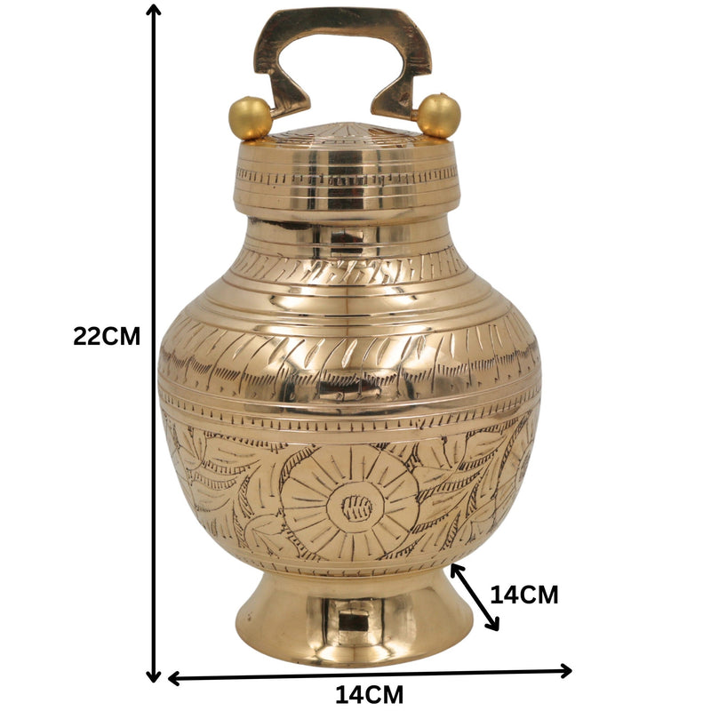 Brass Kamandalu Idol, Pooja Kamandal for Ganga Jal, Sacred Monk Pot, Ritual & Temple Brass Water Vessel, Hindu Ritual Kalash, Ashtadhatu Holy Vessel,Gold, 9 Inch, 1 Piece