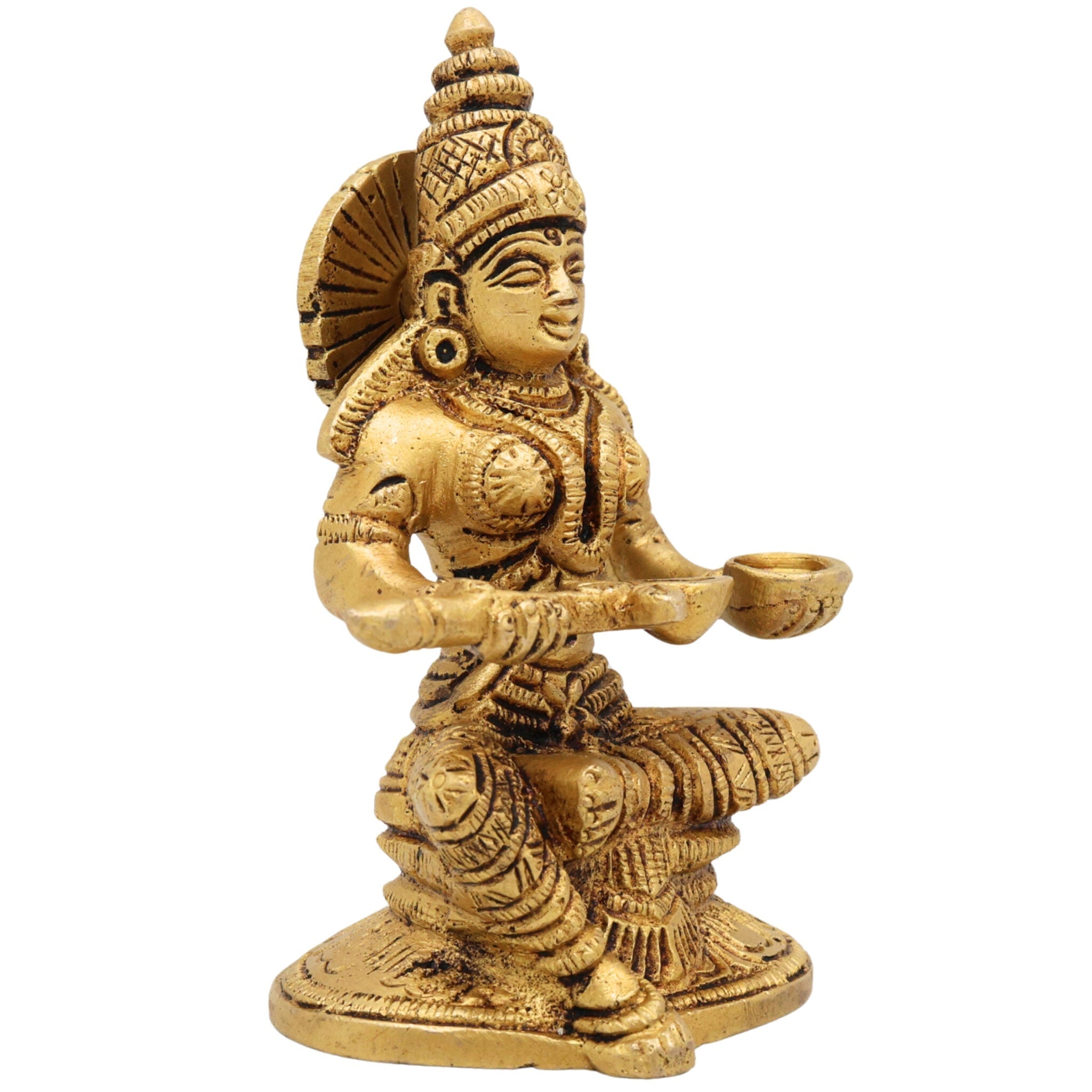 Brass Annapurna Devi Idol, Annapoorna Mata Murti, Annada Parvati Sculpture for Pooja, Kitchen, Temple & Gifts, Gold, 5 Inch, 1 Piece