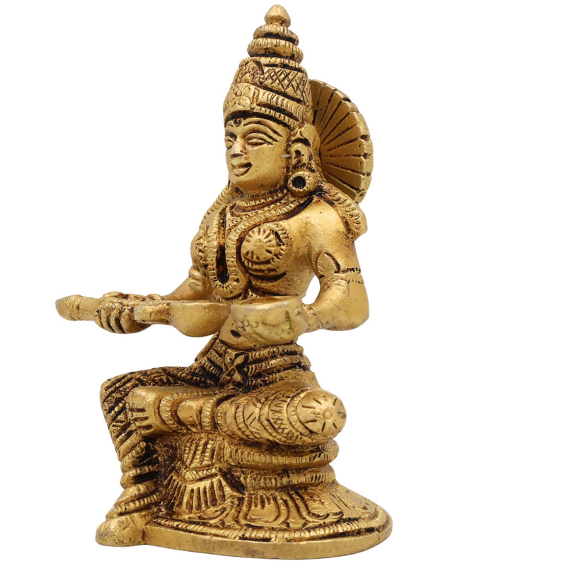Brass Annapurna Devi Idol, Annapoorna Mata Murti, Annada Parvati Sculpture for Pooja, Kitchen, Temple & Gifts, Gold, 5 Inch, 1 Piece