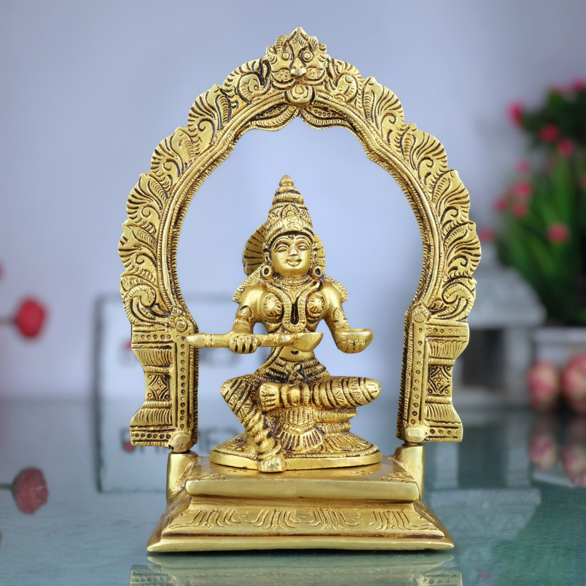 Brass Annapurna Devi Idol for Pooja Room | Annapoorna Mata Murti | Annada Annapurneshwari Parvati Sculpture for Home Temple Decor,Gold, 8 Inch, 1 Piece