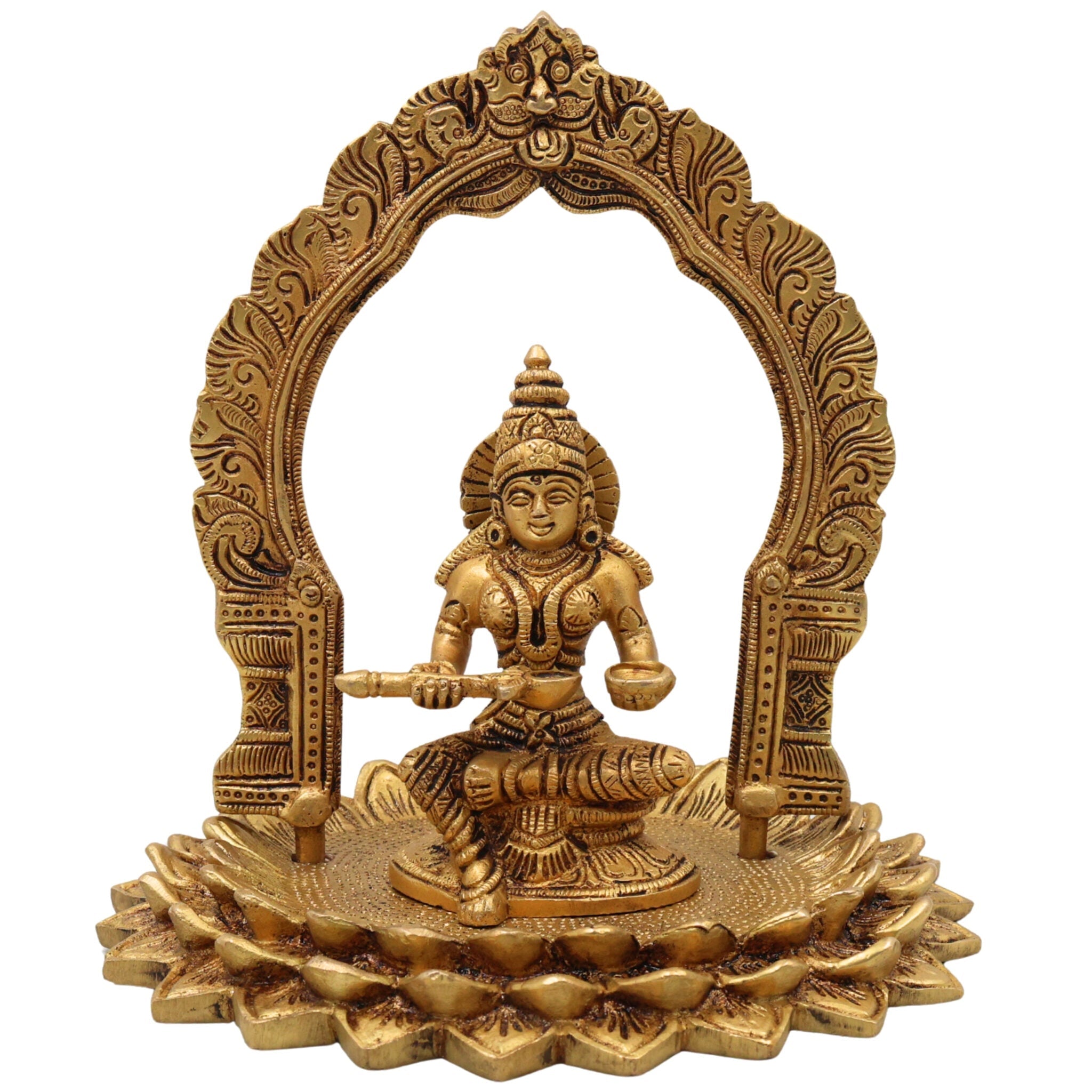 Brass Annapurna Devi Idol | Annapoorna Mata Annapurneshwari Annalakshmi Murti | Peetal Goddess of Food & Prosperity for Pooja Room, Temple & Home Decor,Gold, 8 Inch, 1 Piece