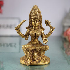 Brass Mariamman Idol, Mariyamma Devi Statue, Muthu Mariamman Vigraham for Pooja & Home Decor, Gold, 7 Inch, 1 Piece