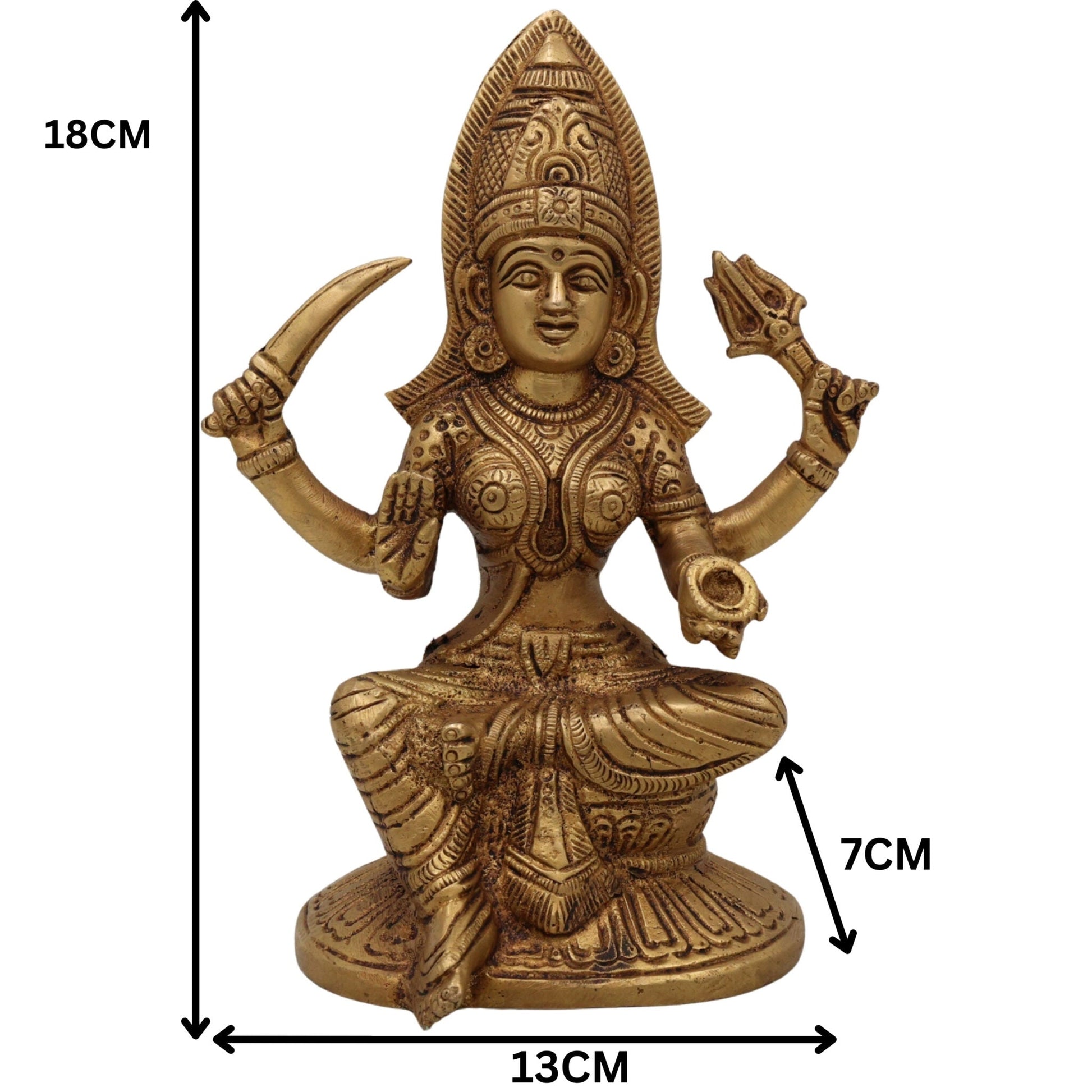 Brass Mariamman Idol, Mariyamma Devi Statue, Muthu Mariamman Vigraham for Pooja & Home Decor, Gold, 7 Inch, 1 Piece