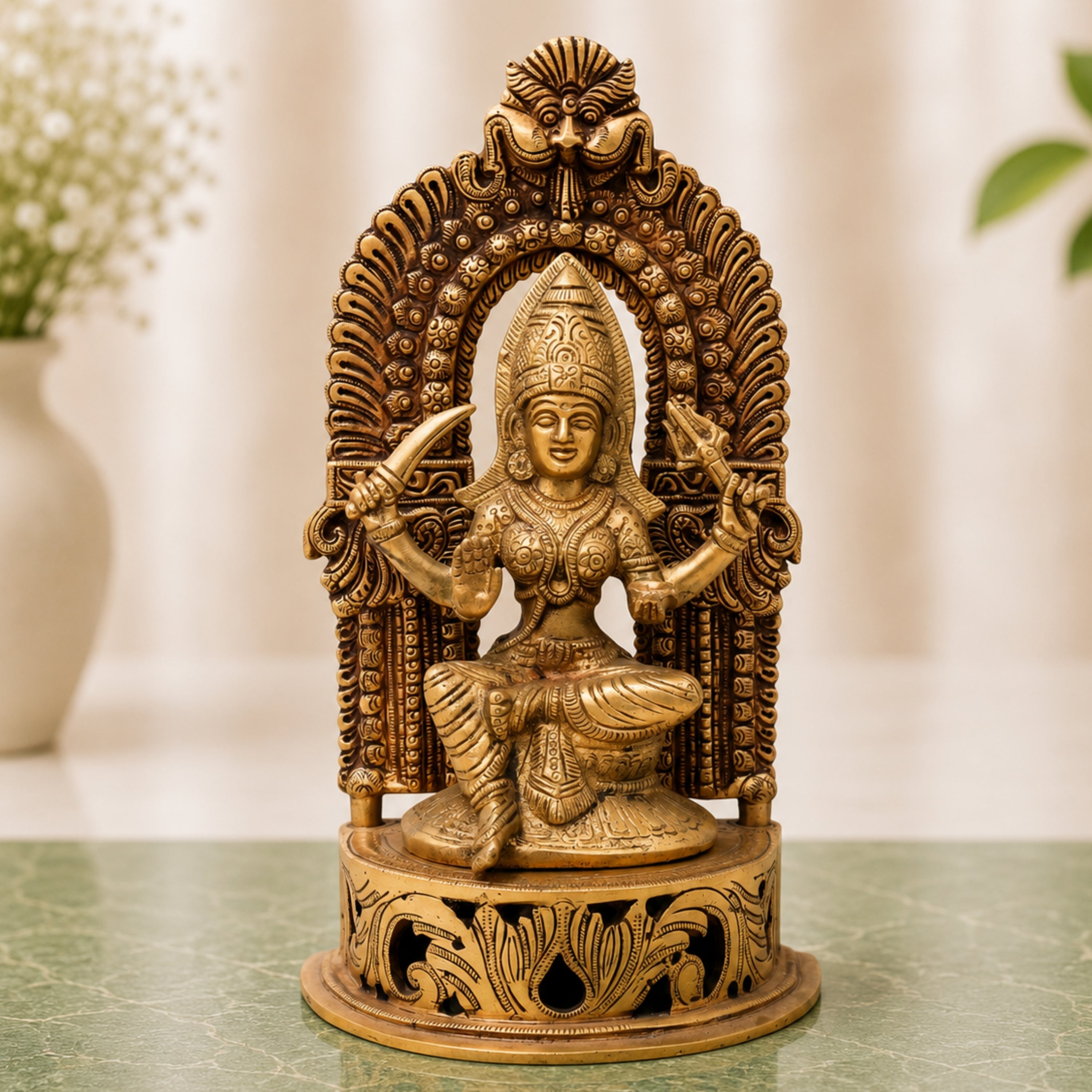 Brass Mariamman Idol, Goddess Mariamma Murti for Pooja, Home Decor & Temple, Gold, 11 Inch, 1 Piece