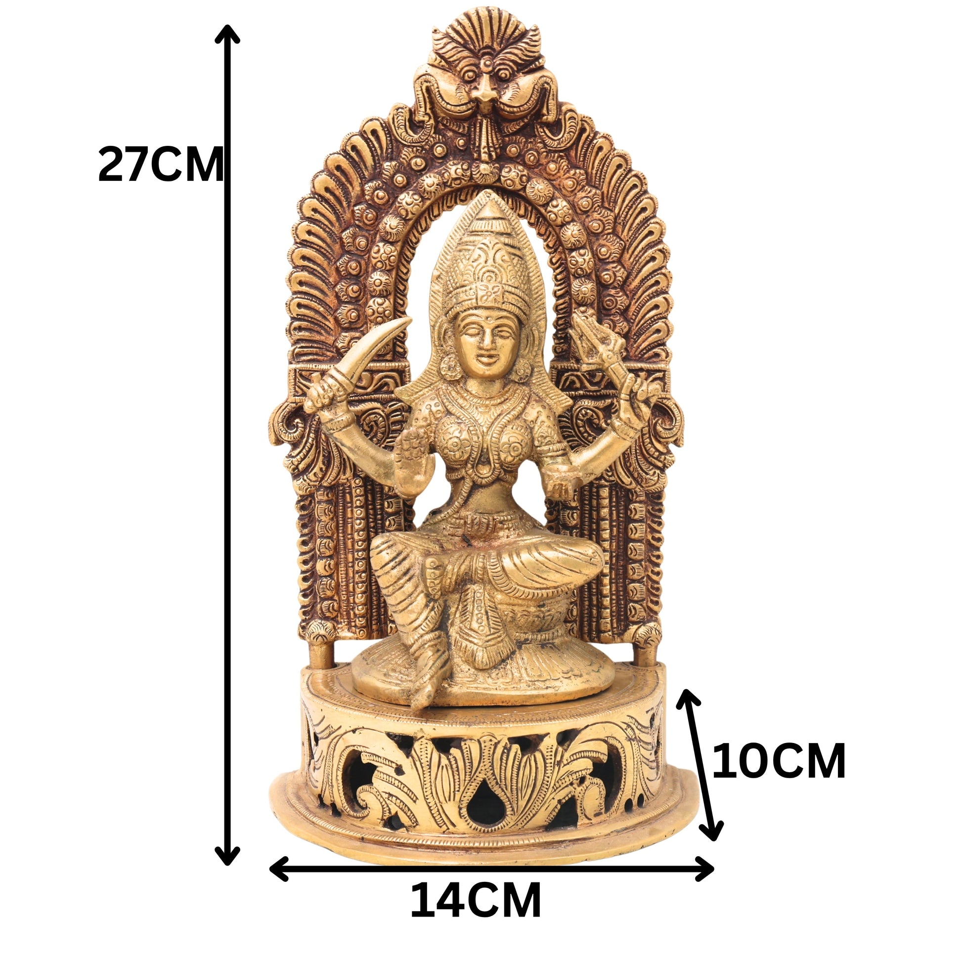 Brass Mariamman Idol, Goddess Mariamma Murti for Pooja, Home Decor & Temple, Gold, 11 Inch, 1 Piece