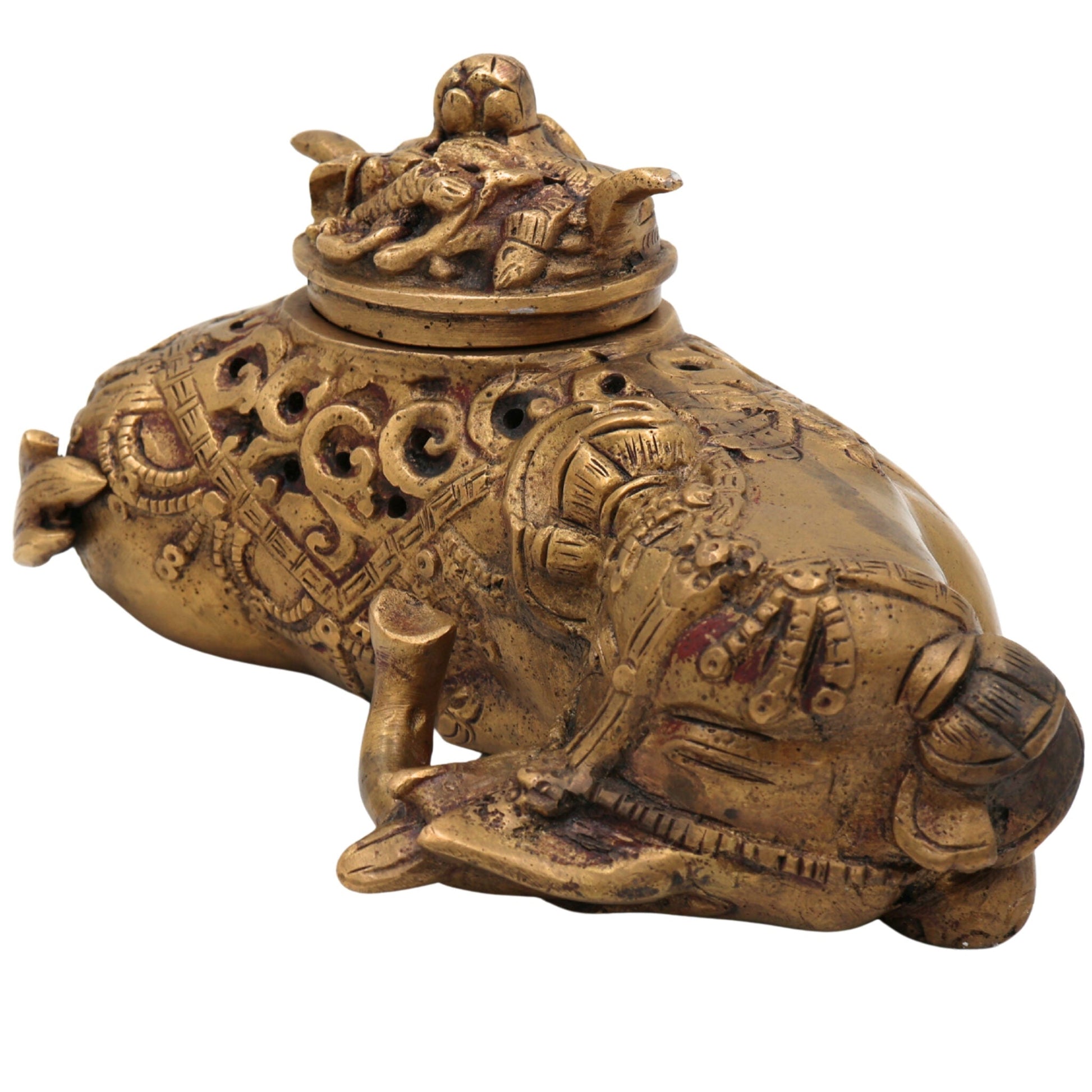Premium Brass Dhoop Dani Idol, Decorative Brass Incense Burner, Dhoop Stand, Agarbatti & Loban Holder for Pooja, Meditation, Home & Temple Decor, Gold, 4 Inch, 1 Piece