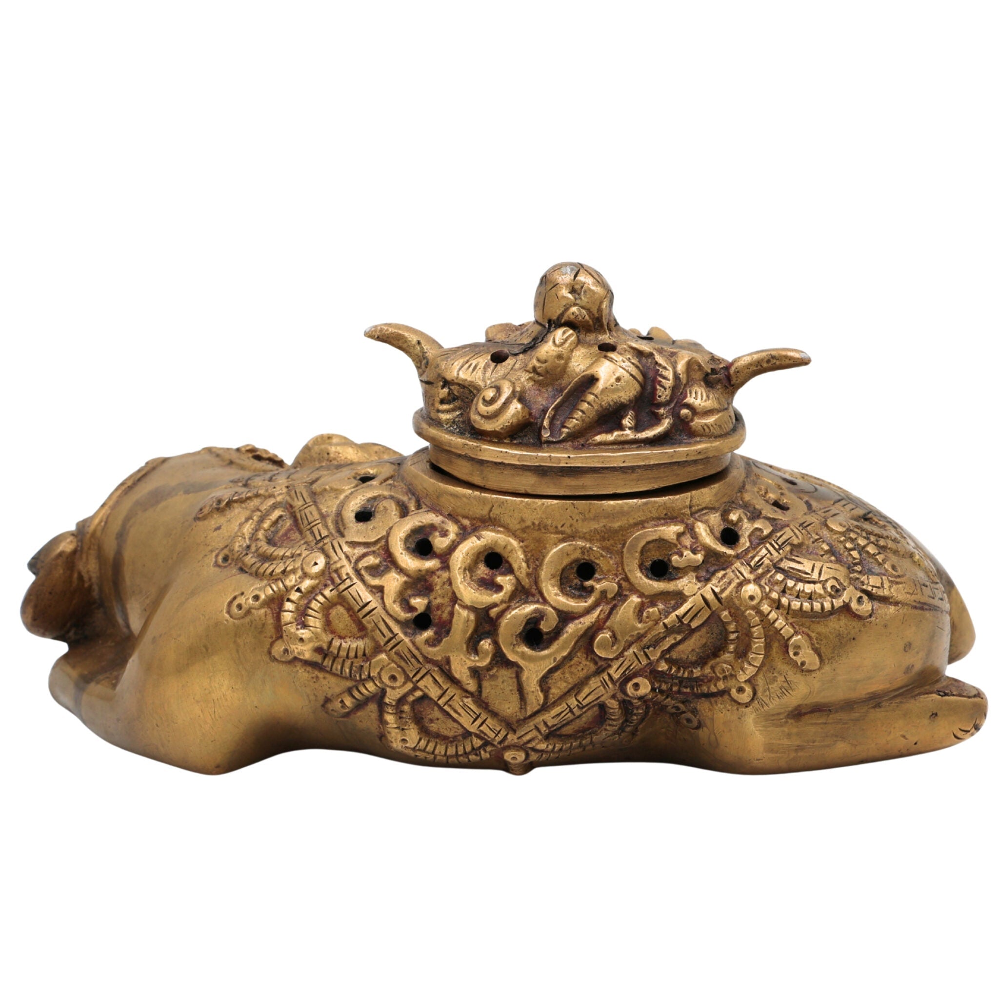 Premium Brass Dhoop Dani Idol, Decorative Brass Incense Burner, Dhoop Stand, Agarbatti & Loban Holder for Pooja, Meditation, Home & Temple Decor, Gold, 4 Inch, 1 Piece